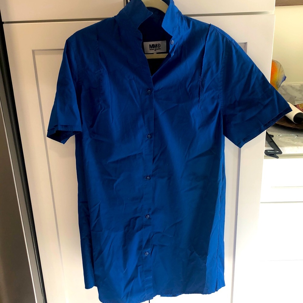 Maison Margiela MM6 Paris cobalt blue raw edge dress